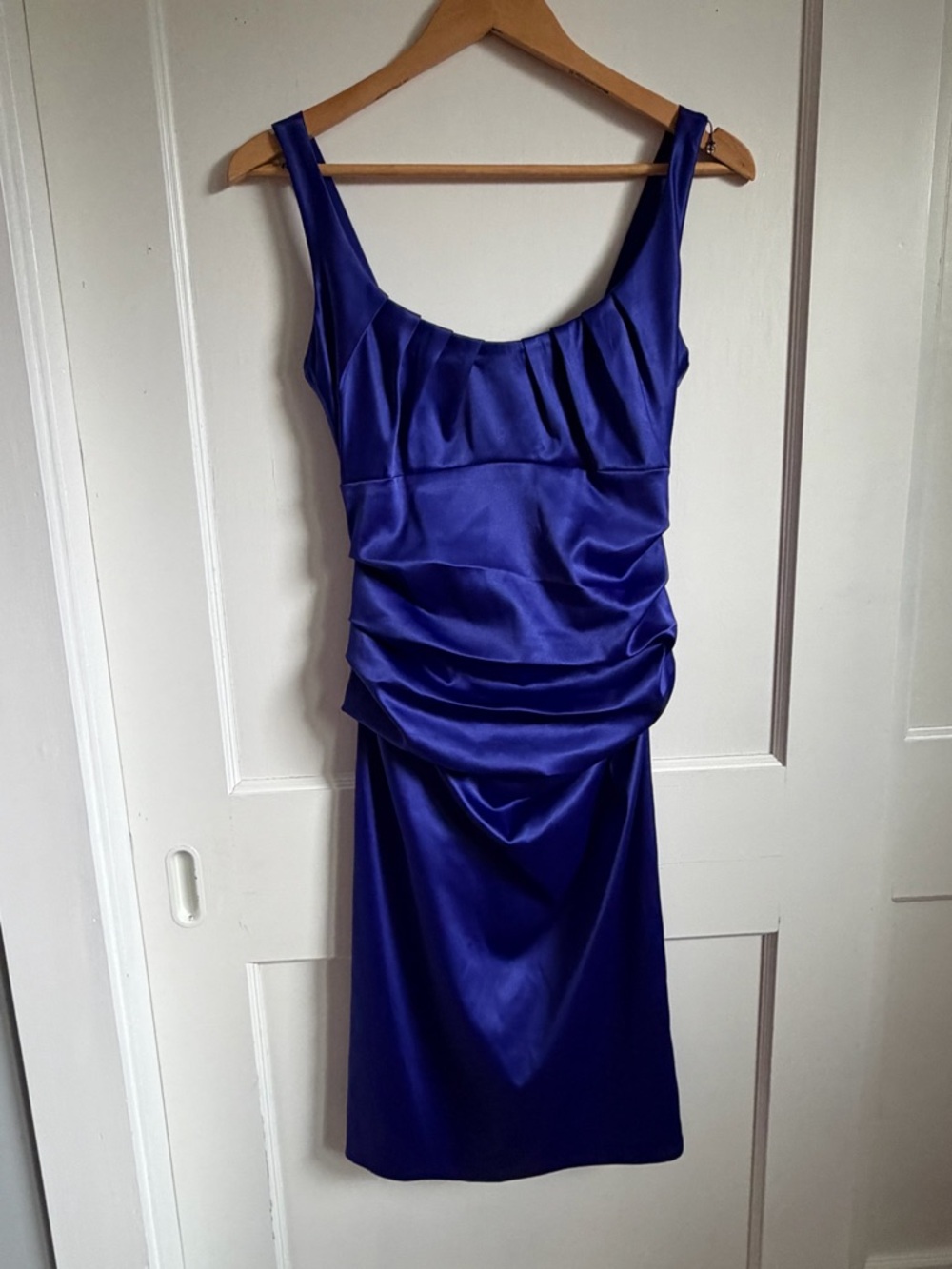 Suzi Chin for Maggy Boutique Cobalt Satin Midi Dress